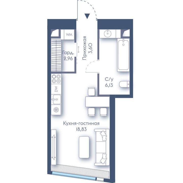 1-комнатная квартира, 31,5 м² — фото 1