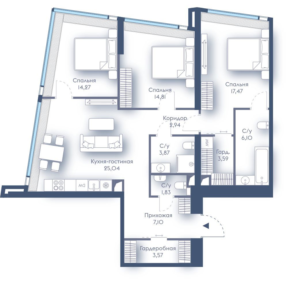 3-комнатная квартира, 100,6 м²