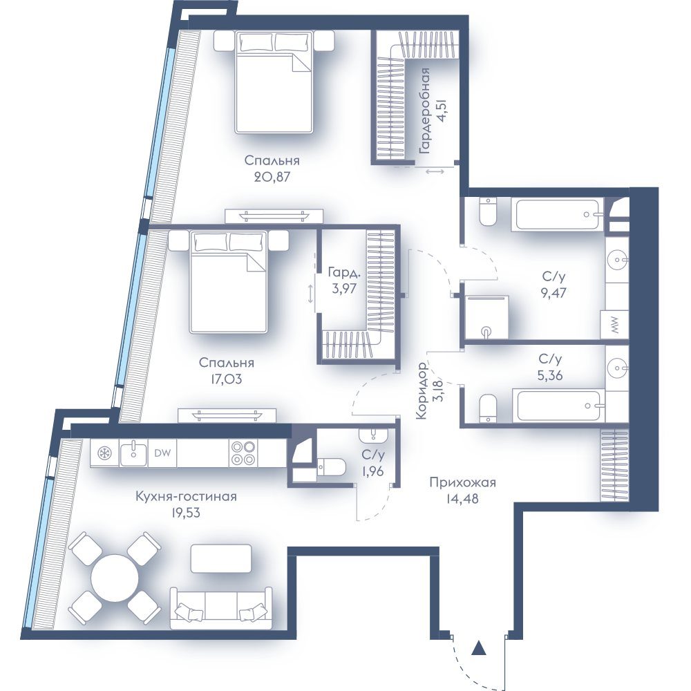 2-комнатная квартира, 100,4 м²