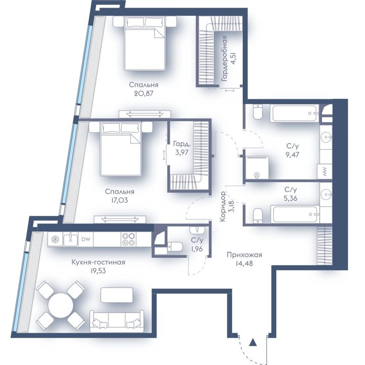 2-комнатная квартира, 100,4 м²