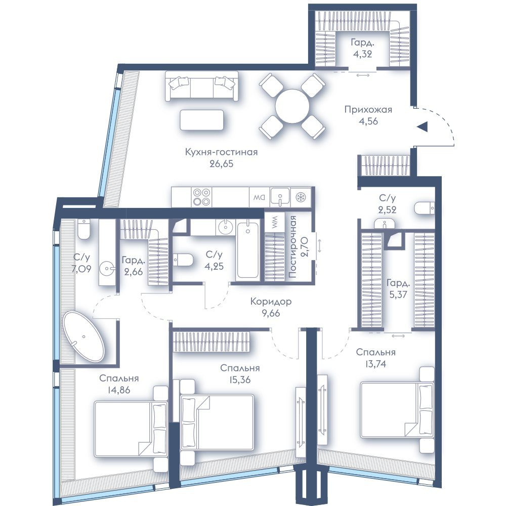 3-комнатная квартира, 113,7 м²