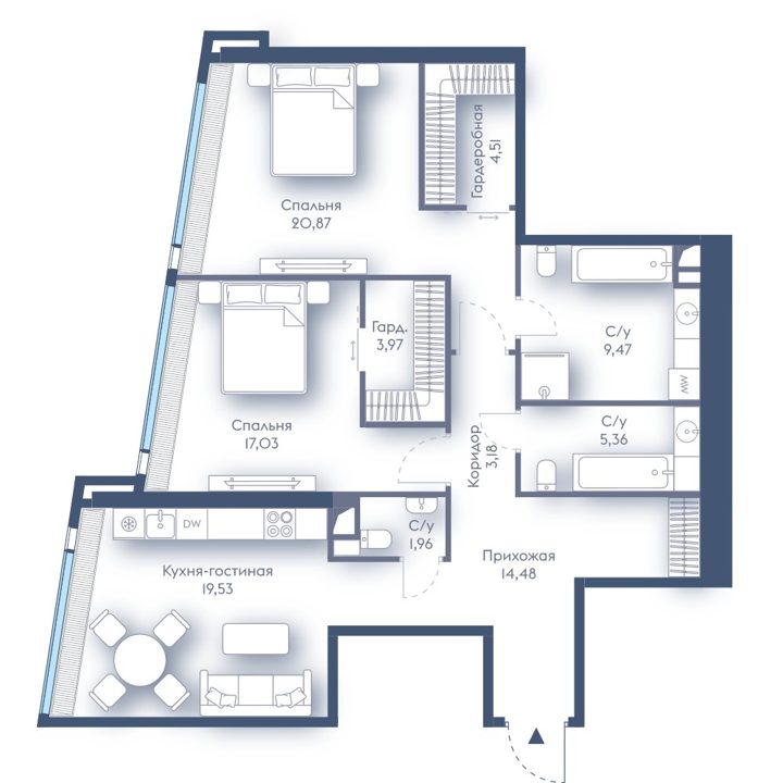 2-комнатная квартира, 100,4 м²