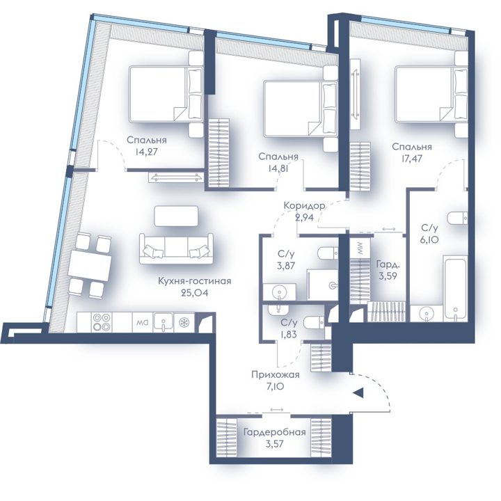 3-комнатная квартира, 100,6 м²