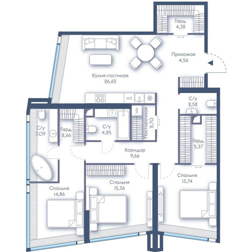 3-комнатная квартира, 113,7 м²