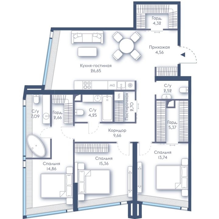3-комнатная квартира, 113,7 м²