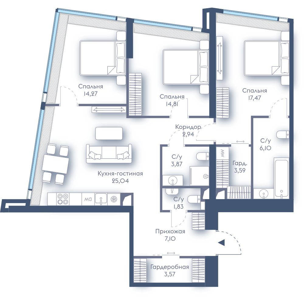 3-комнатная квартира, 100,6 м²