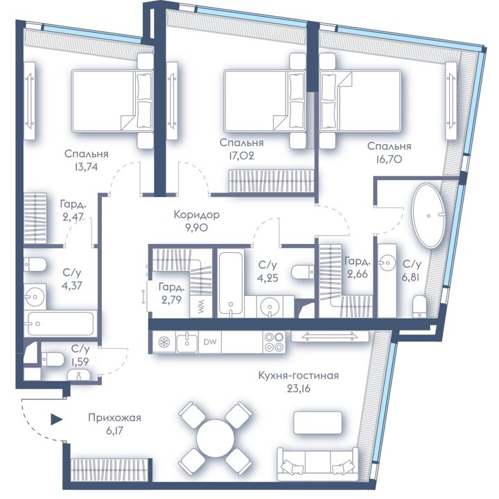 3-комнатная квартира, 111,6 м²