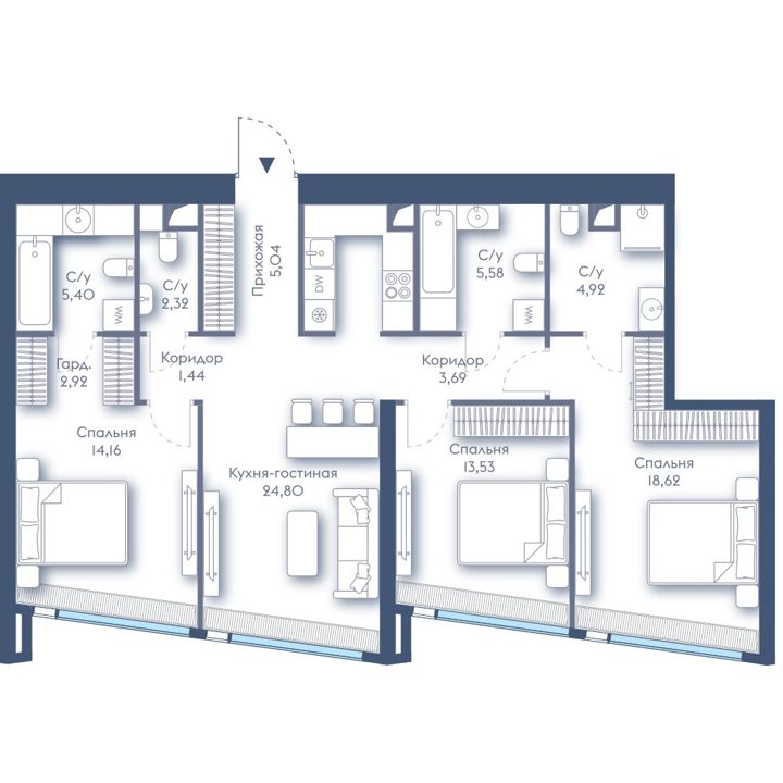 3-комнатная квартира, 102,4 м²