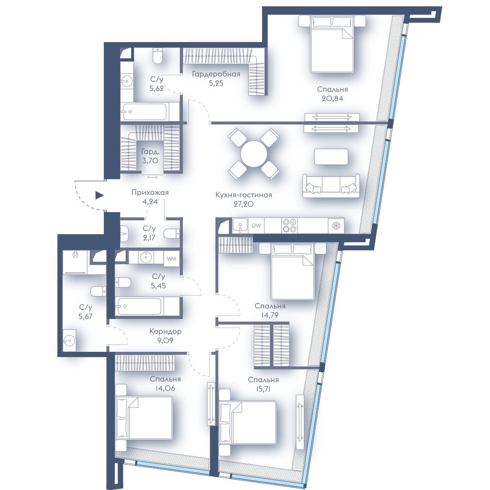 4-комнатная квартира, 133,8 м²