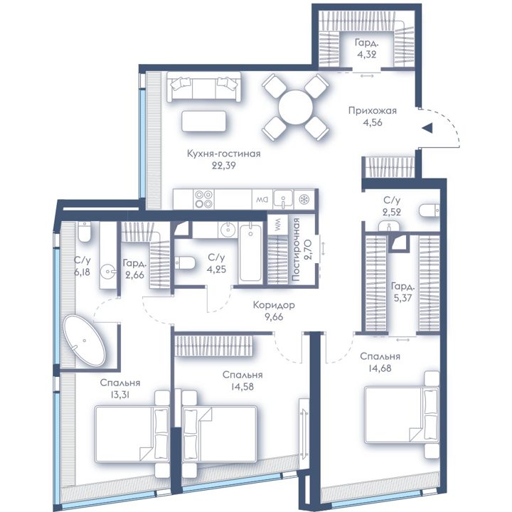 3-комнатная квартира, 107,2 м²