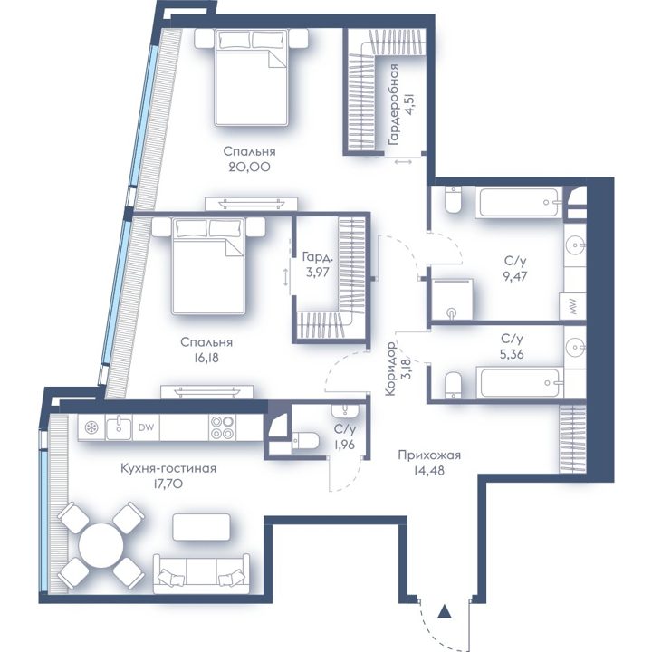 2-комнатная квартира, 96,8 м²
