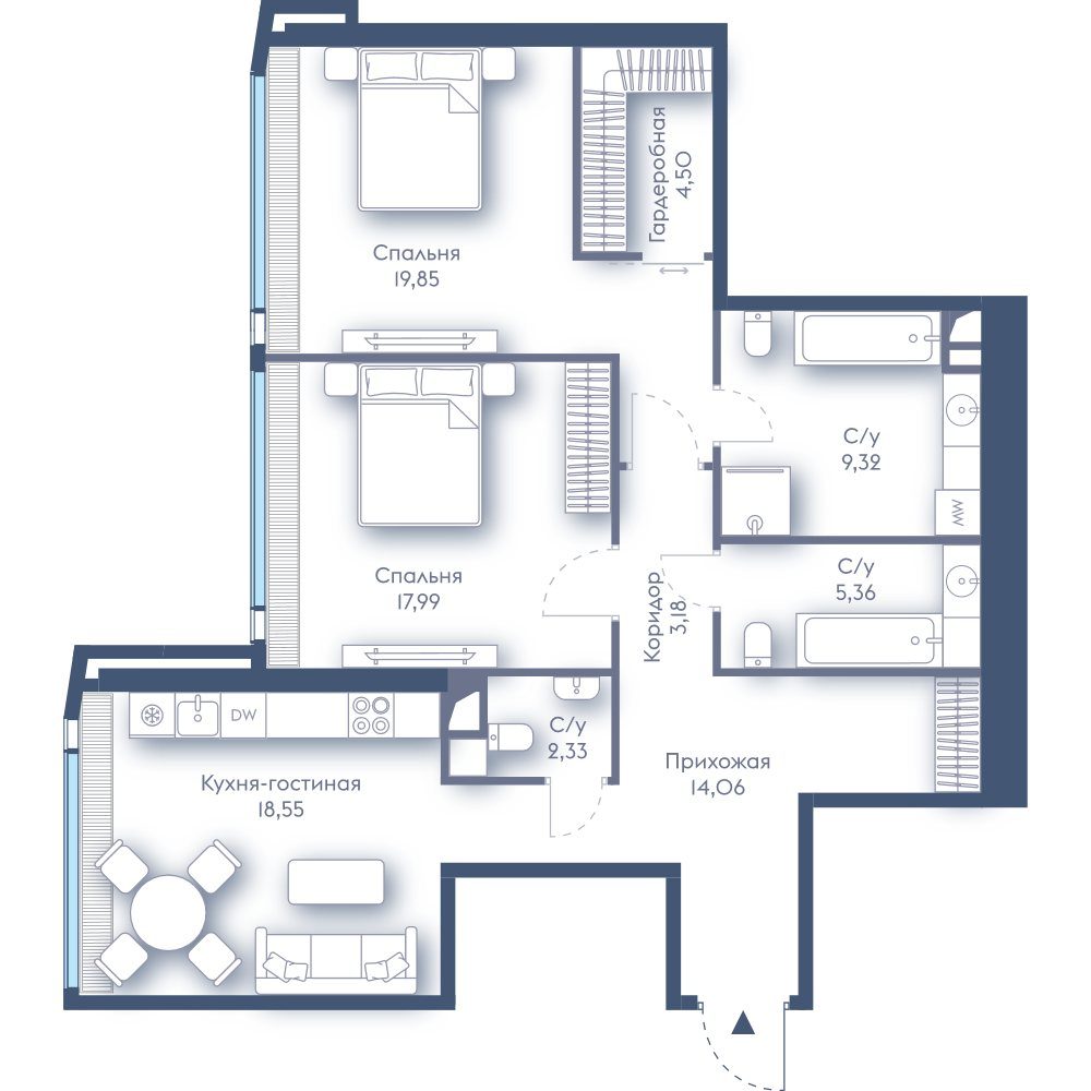 2-комнатная квартира, 95,1 м²