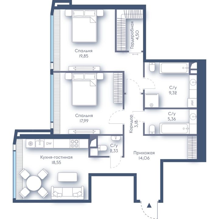 2-комнатная квартира, 95,1 м²
