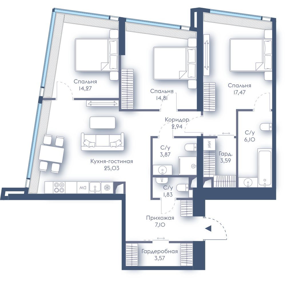 3-комнатная квартира, 100,6 м²