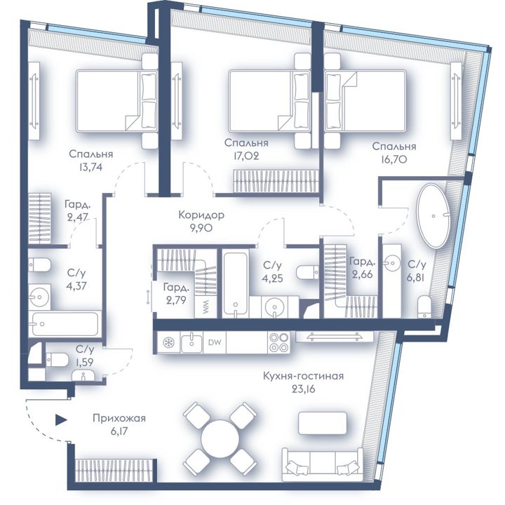 3-комнатная квартира, 111,6 м²