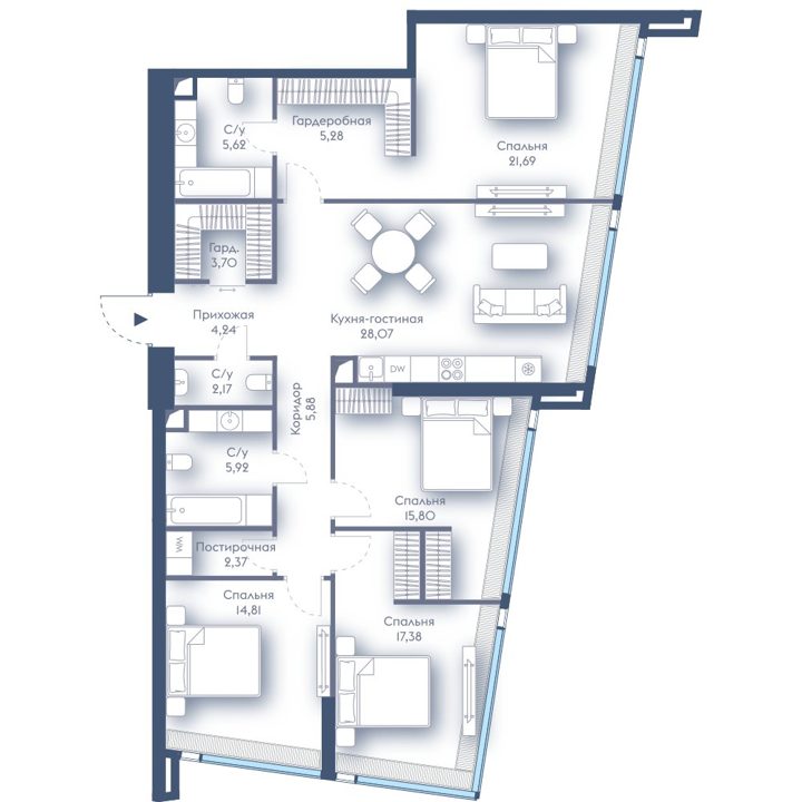 4-комнатная квартира, 132,9 м²
