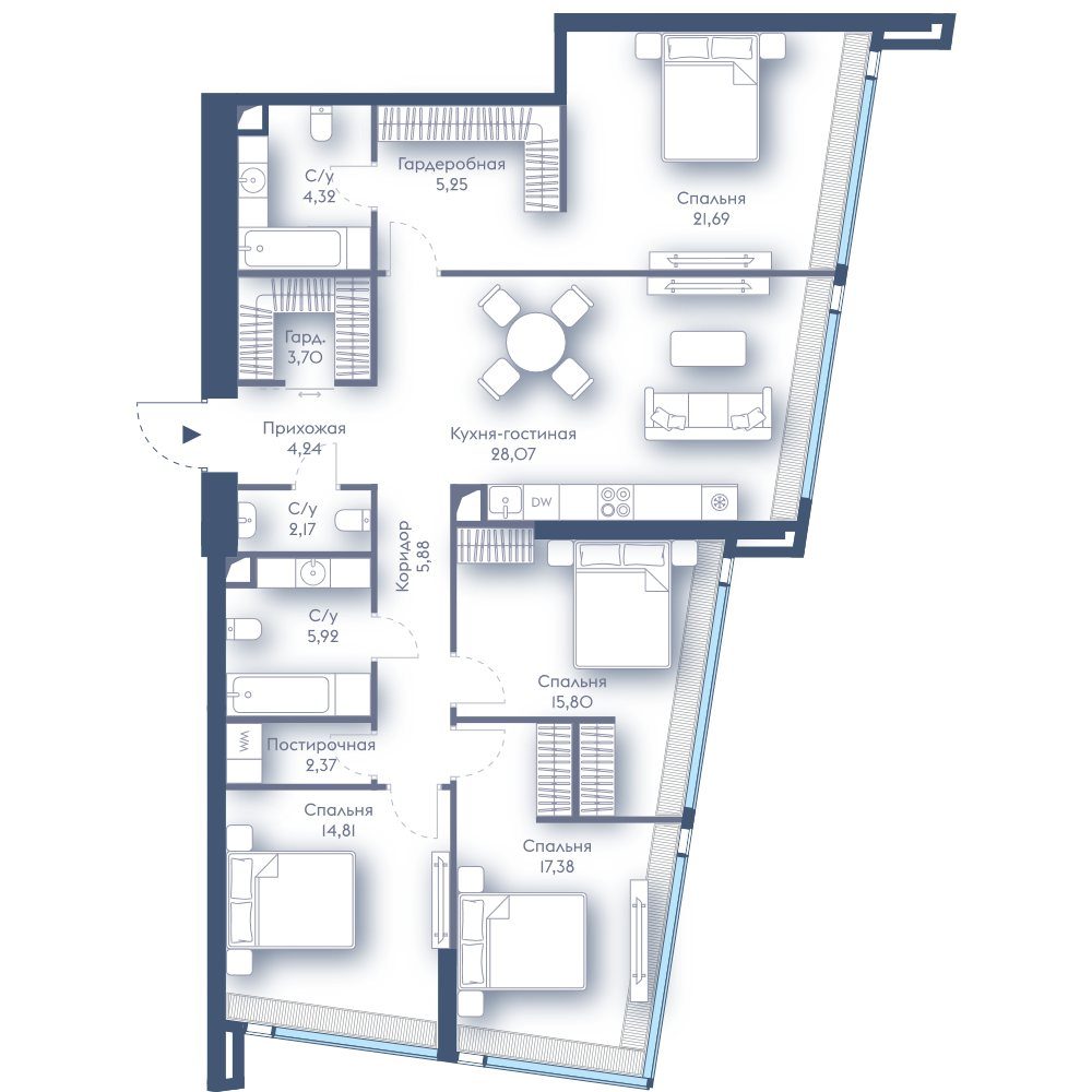 4-комнатная квартира, 131,6 м²