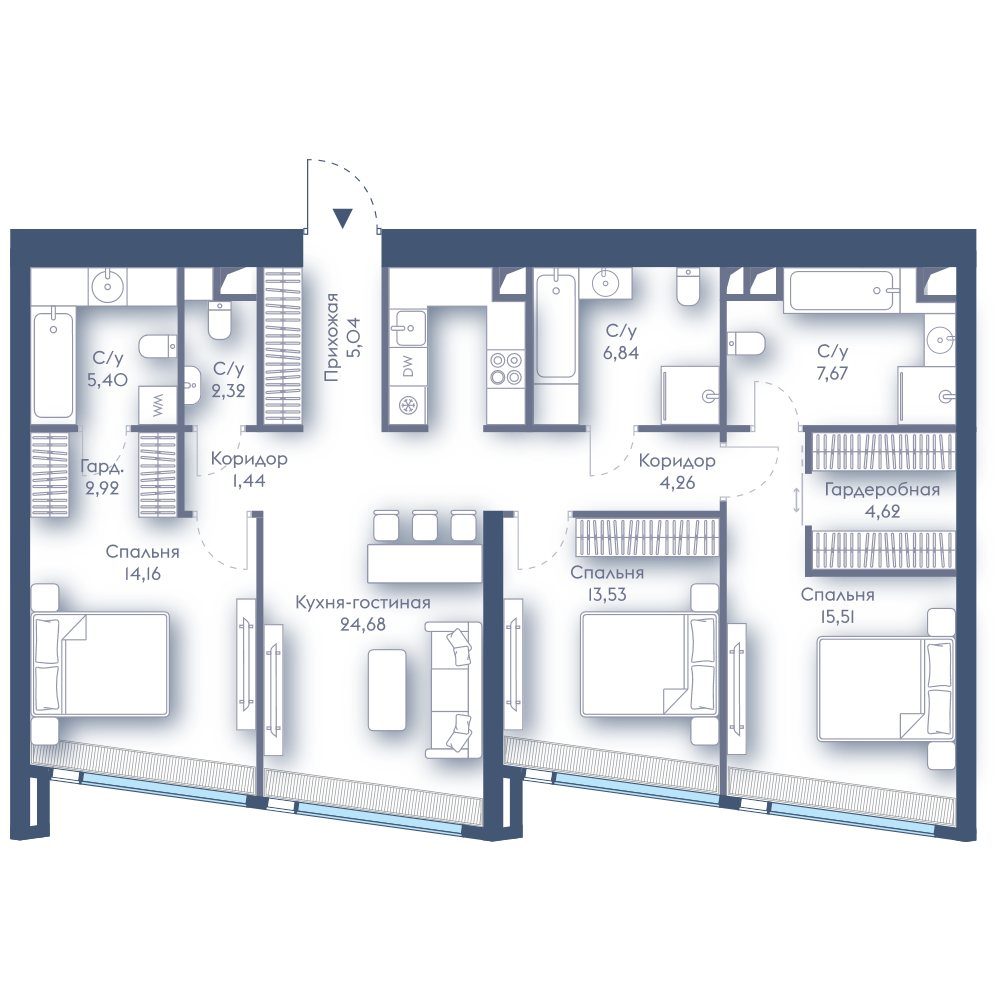 3-комнатная квартира, 108,4 м²