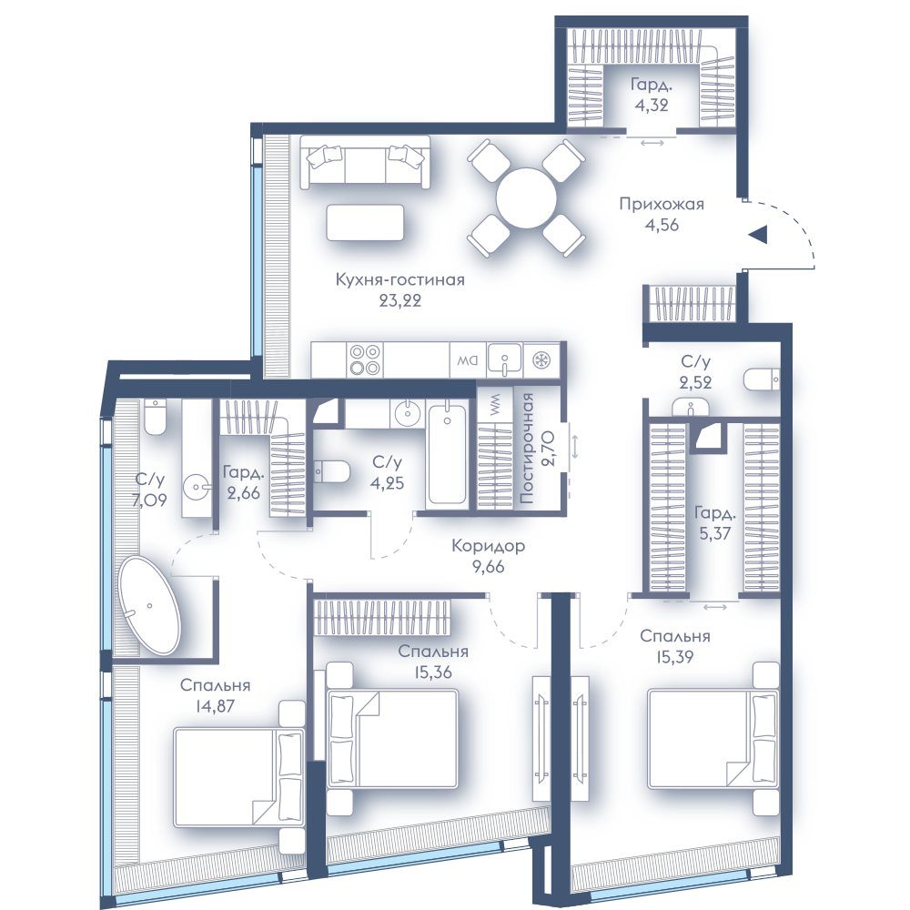 3-комнатная квартира, 112 м²