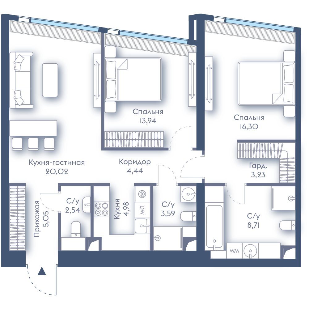 2-комнатная квартира, 82,8 м²