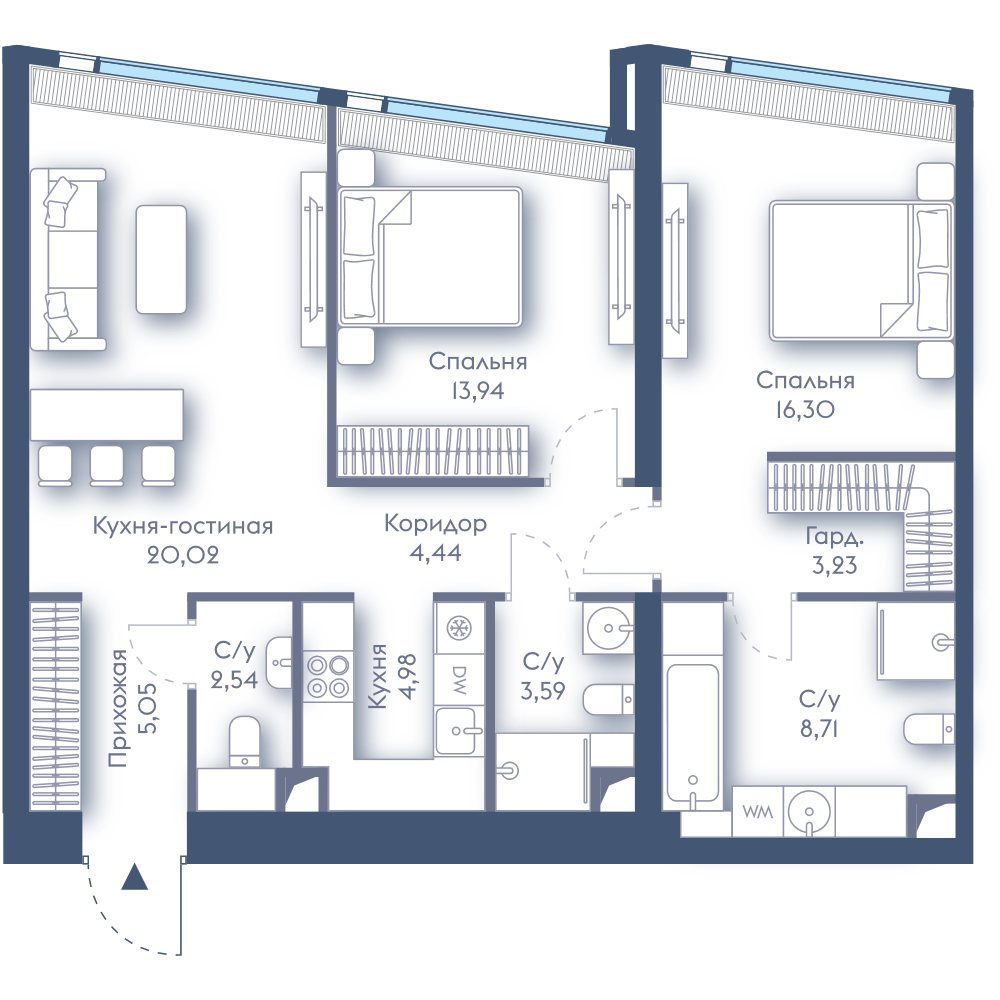 2-комнатная квартира, 82,8 м²