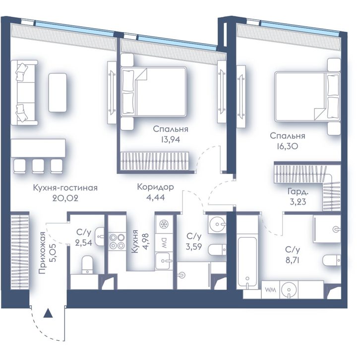 2-комнатная квартира, 82,8 м²