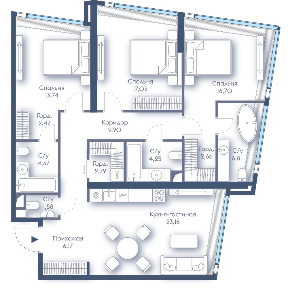 3-комнатная квартира, 111,6 м²