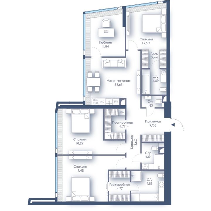 3-комнатная квартира, 129,7 м²