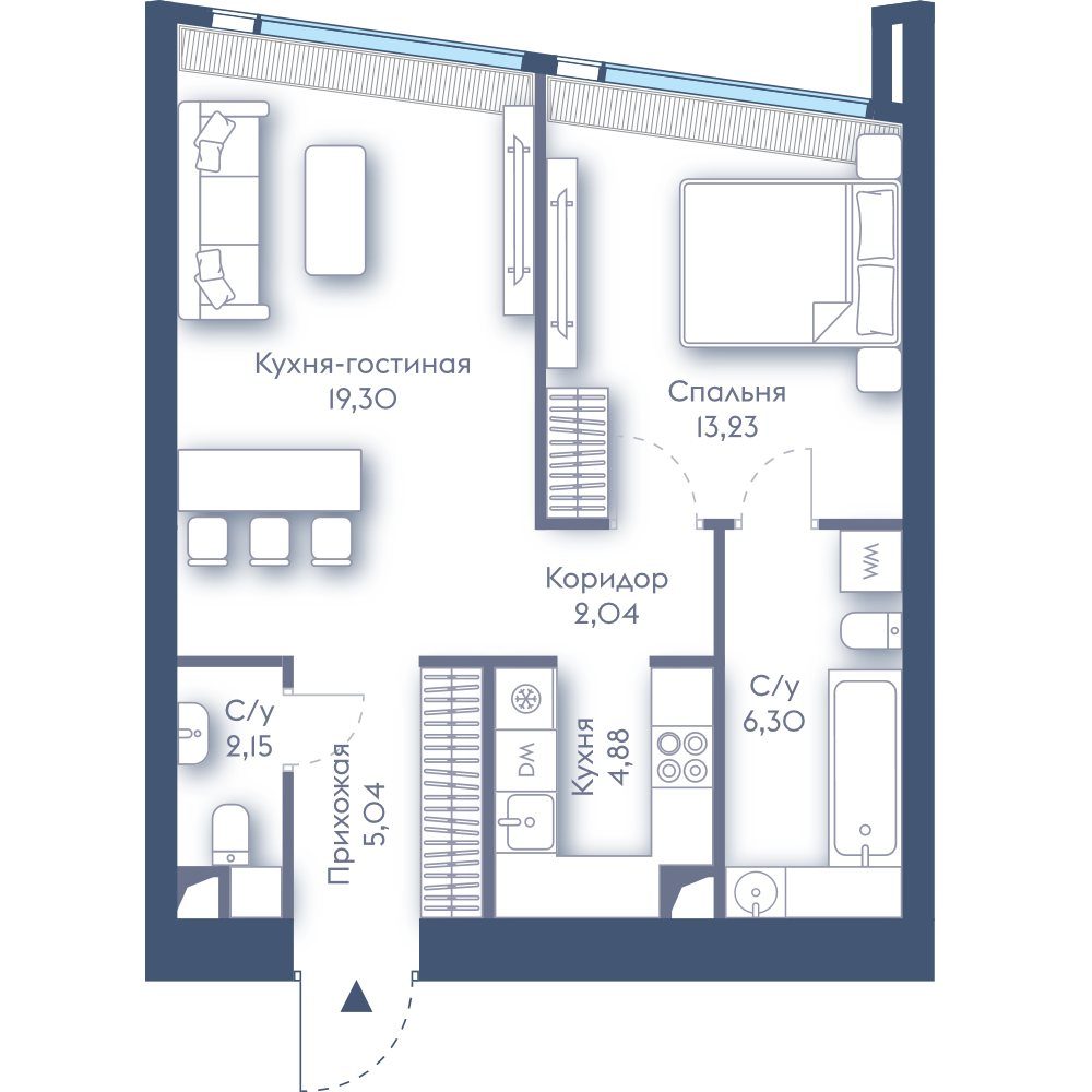 1-комнатная квартира, 52,9 м²