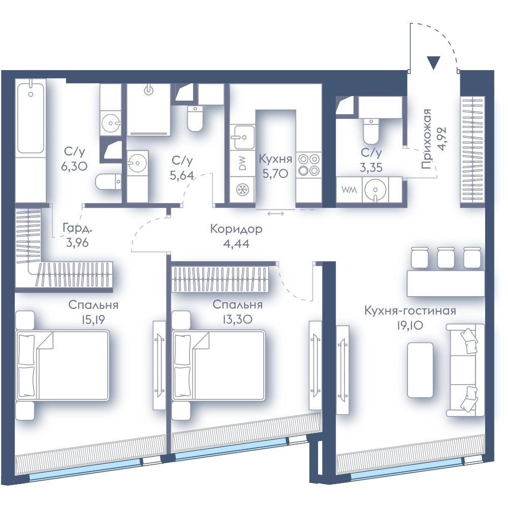 2-комнатная квартира, 81,9 м²