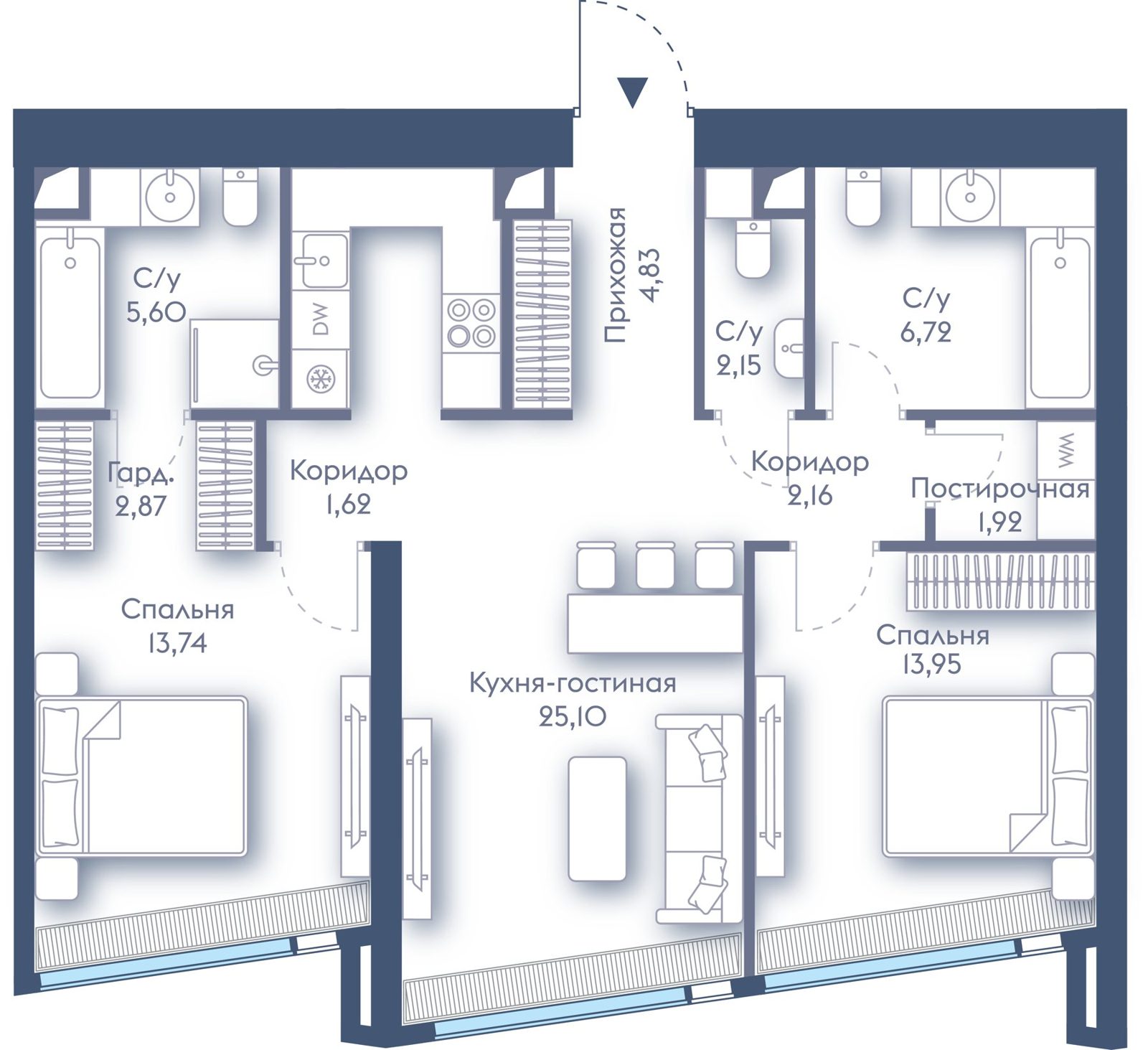 2-комнатная квартира, 80,7 м²