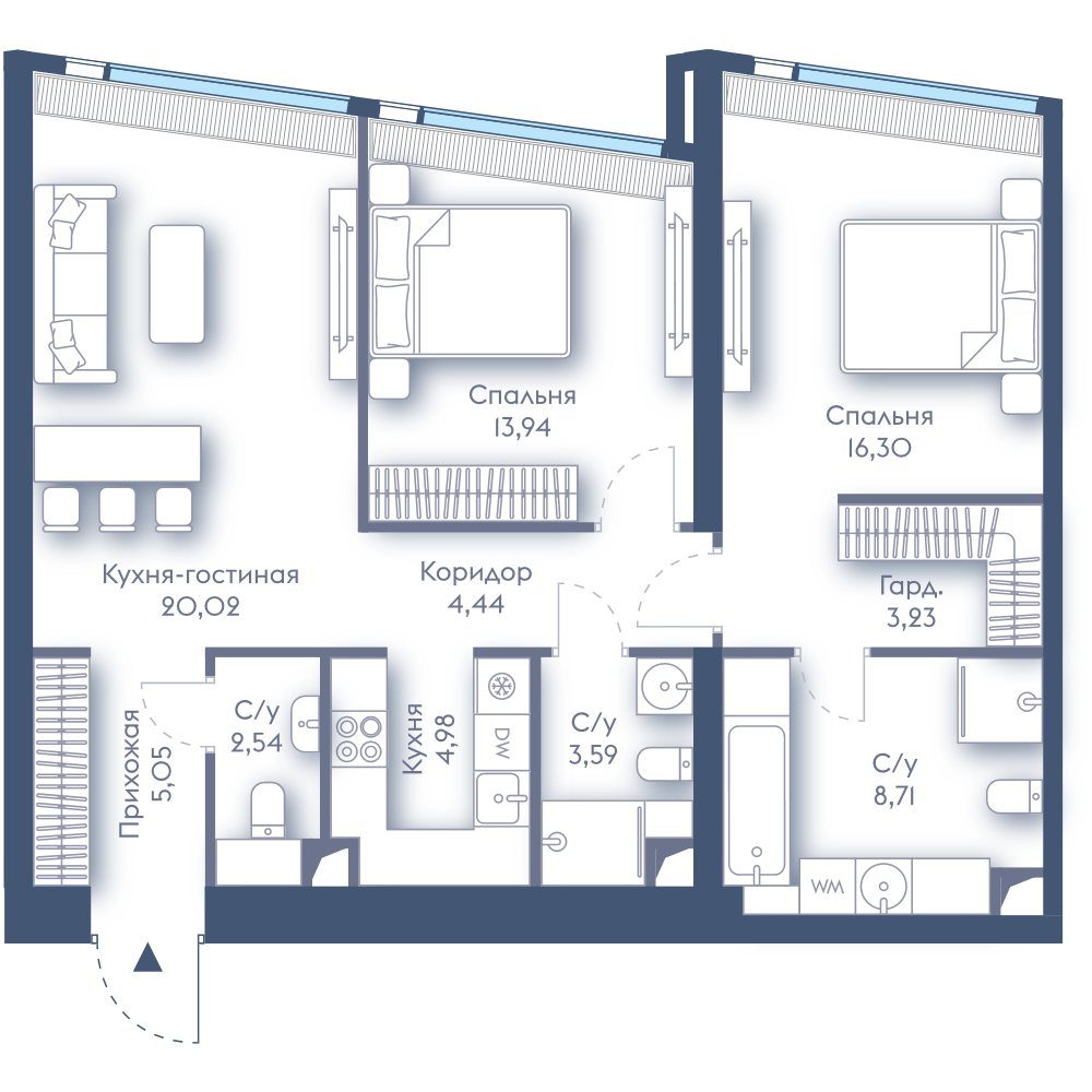 2-комнатная квартира, 82,8 м²