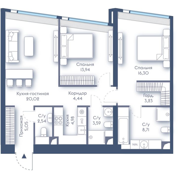 2-комнатная квартира, 82,8 м²