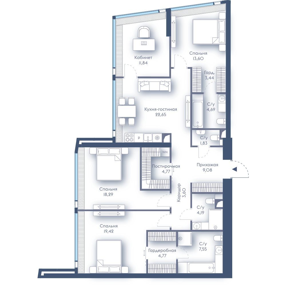 3-комнатная квартира, 129,7 м²