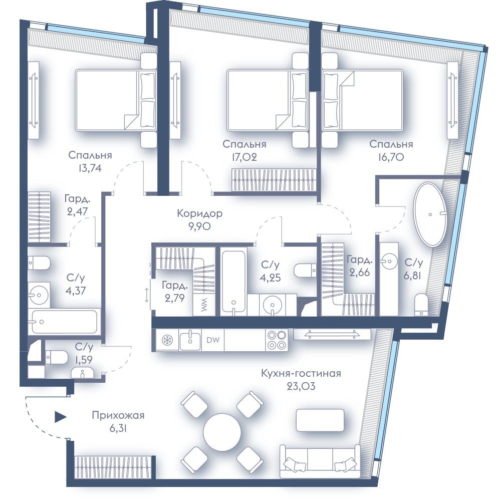 3-комнатная квартира, 111,6 м²