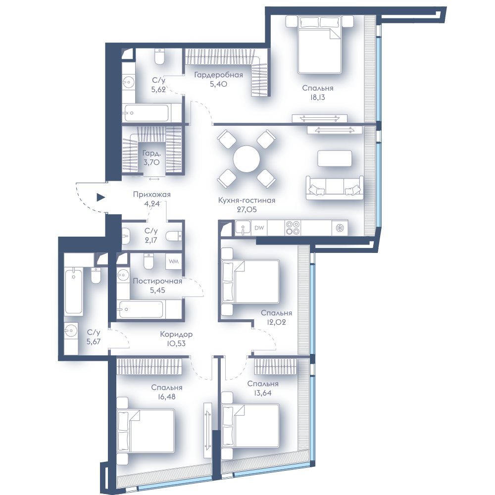 4-комнатная квартира, 130,1 м²