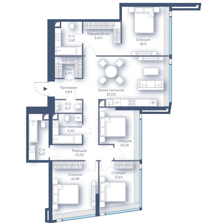 4-комнатная квартира, 130,1 м²