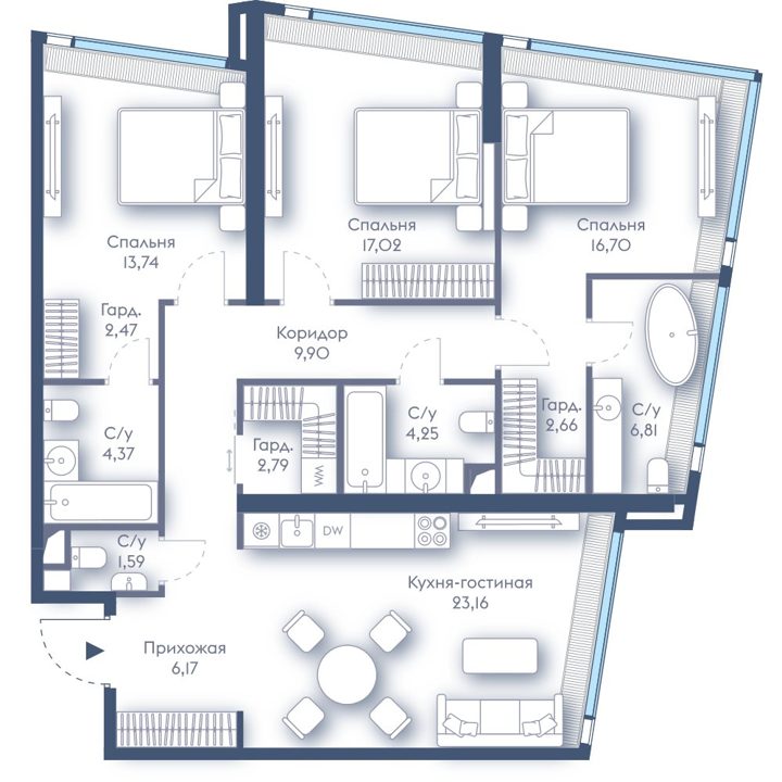 3-комнатная квартира, 111,6 м²