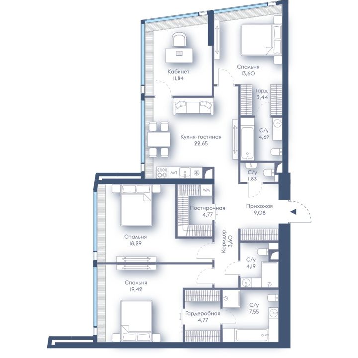 3-комнатная квартира, 129,7 м²