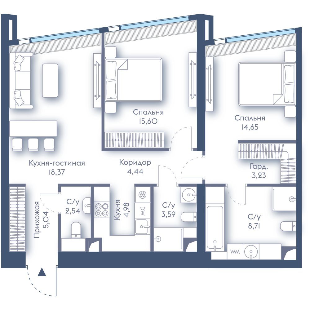 2-комнатная квартира, 81,2 м²