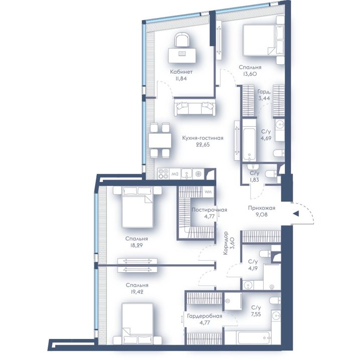 3-комнатная квартира, 129,7 м²