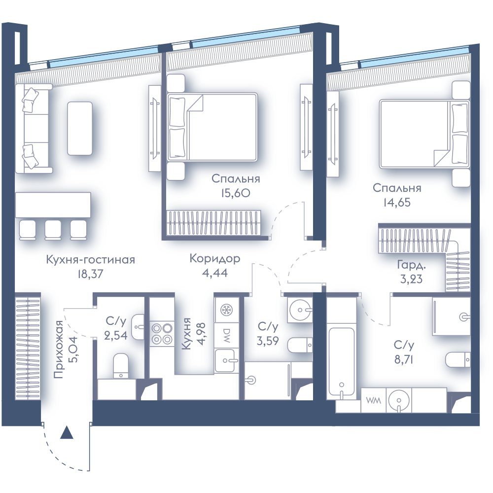 2-комнатная квартира, 81,2 м²