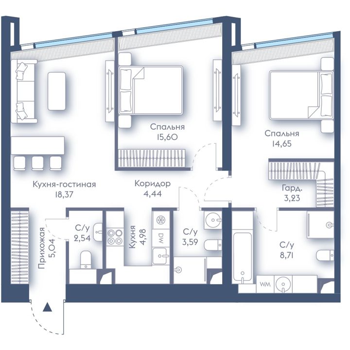 2-комнатная квартира, 81,2 м²