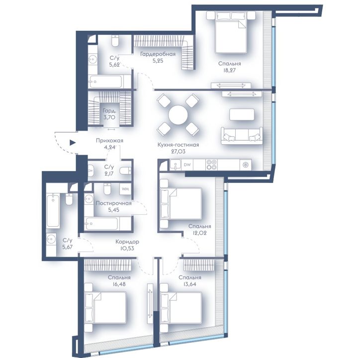 4-комнатная квартира, 130,1 м²