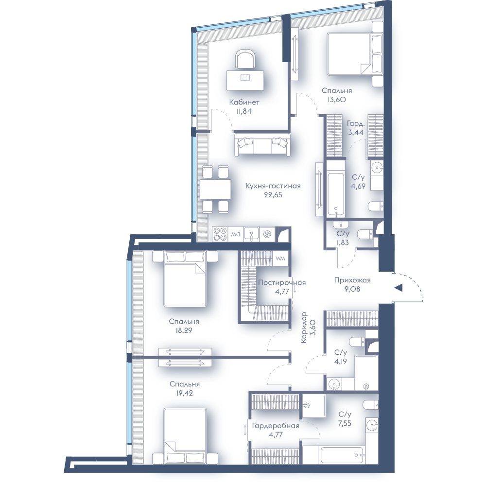 3-комнатная квартира, 129,7 м²