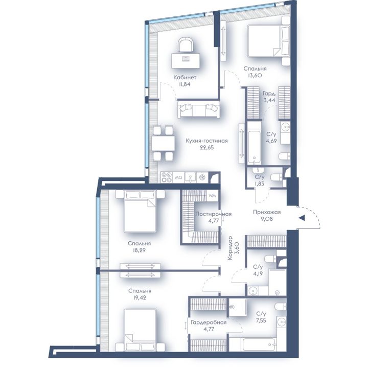 3-комнатная квартира, 129,7 м²