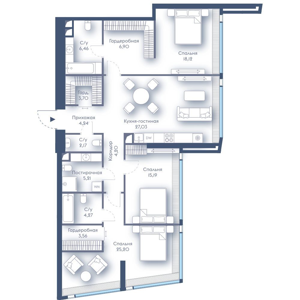 3-комнатная квартира, 126,2 м²