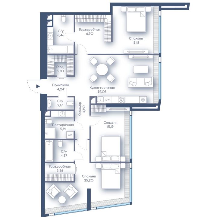 3-комнатная квартира, 126,2 м²