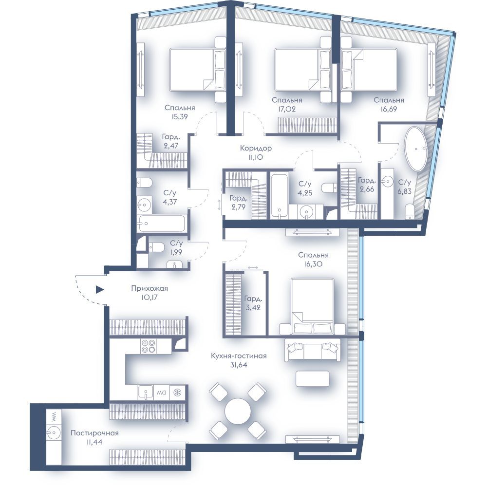 4-комнатная квартира, 158,5 м²