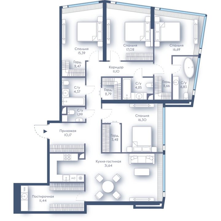 4-комнатная квартира, 158,5 м²